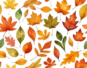 Fototapeta premium Watercolor Autumn Leaves Seamless Pattern