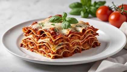 Delicious Lasagna Slice with Basil Garnish