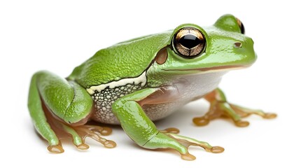 Obraz premium Green tree frog close up isolated on white background