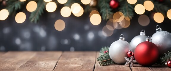 Festive Christmas Decorations on Wooden Table