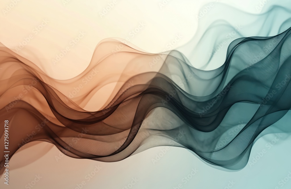 Leinwandbilder illustration of abstract flowing smoke shape in brown, teal colors. modern swirl curves design eleme