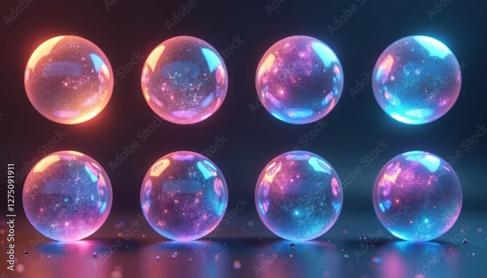 Leinwandbilder 3d hologram spheres collection. abstract liquid iridescent cosmic planet elements with holographic s