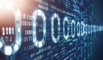 Obraz premium Binary code flows in the background. Digital representation, IT or computer science concept