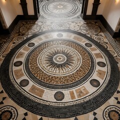 Obraz premium Intricate Geometric Mosaic Floor in Historic Building