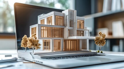 Modern house design laptop screen