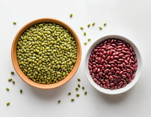 Fototapeta premium Mung Beans and Kidney Beans in Bowls