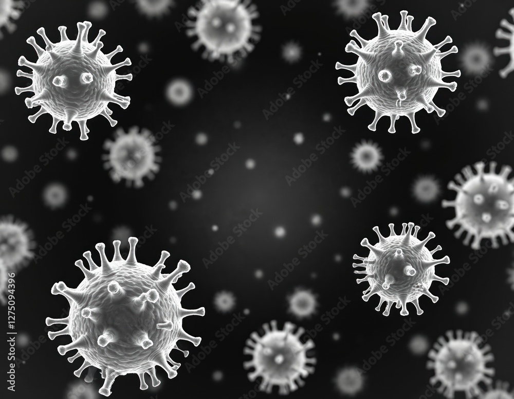 Poster microscopic illustration of h5n1 avian flu virus. transmission electron microscope view of coronavir