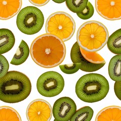 Fototapeta premium Fresh Kiwi and Orange Slices Pattern