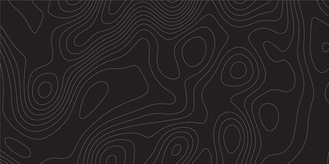 Abstract white on black background Topographic line map pattern. Contour elevation topographic and textured Background Modern design with black background with topographic wavy patted.	