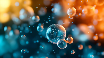 Abstract bubbles floating in a colorful environment, showcasing elegance and beauty, perfect for creative and scientific themes.