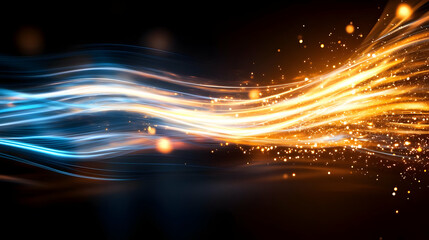 Obraz premium Abstract light trails in blue and orange colors create a vibrant, dynamic background perfect for design and digital projects.