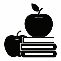 Apple and heap of books education icon vector on white background.