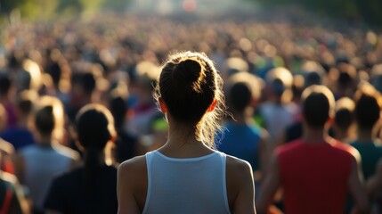 Woman Amidst a Crowd: A Solitary Figure in a Sea of People