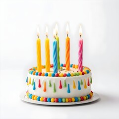 Colorful Birthday Cake with Lit Candles