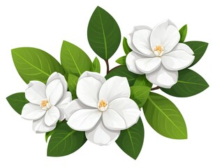 Obraz premium White Gardenia Flowers and Green Leaves