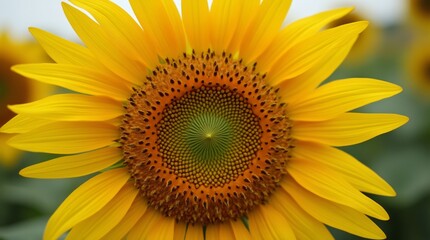 Obraz premium A close-up of a sunflower with bright yellow petals and a textured center