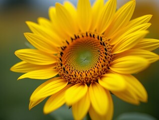 Obraz premium A close-up of a sunflower with bright yellow petals and a textured center