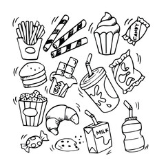 Fast food set of elements in doodle style vector illustration