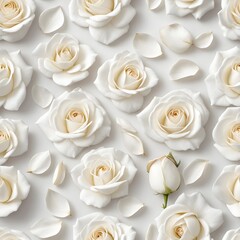 White Roses and Petals on White Background