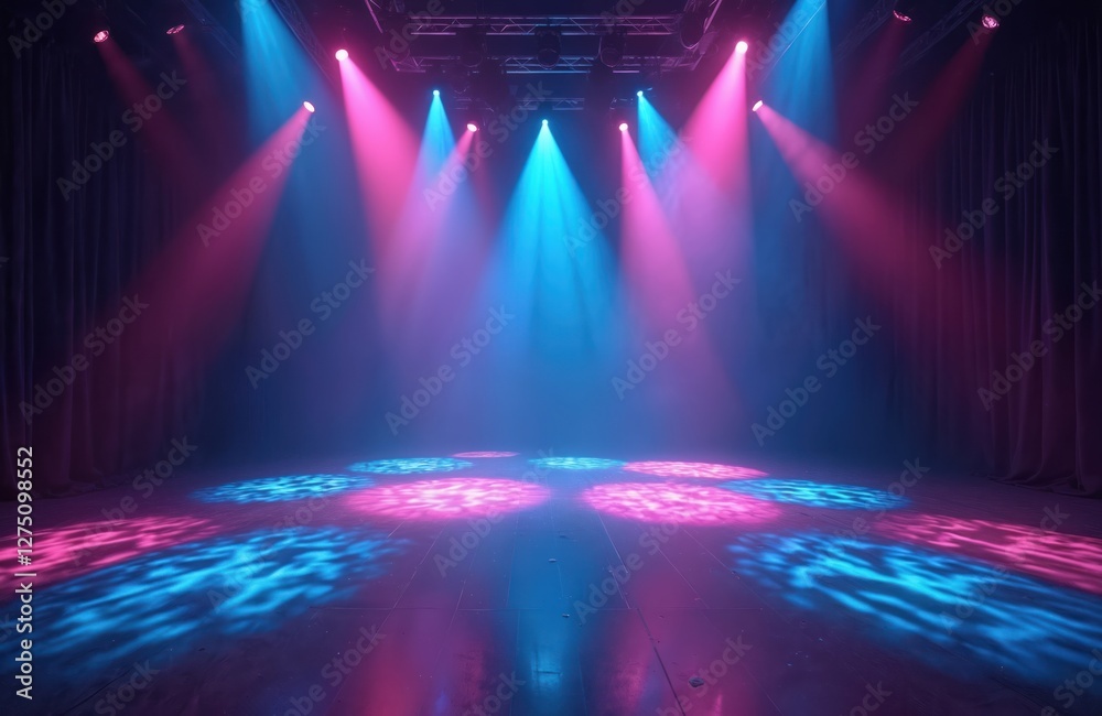 Leinwandbilder empty stage with dramatic light effects. spotlights illuminate stage, creating pattern on floor. blu