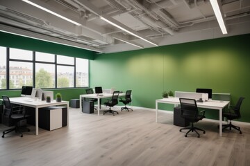 Fototapeta premium Modern office room with a workstation, table and chairs in a well-designed interior
