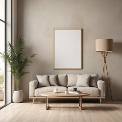 Modern Minimalist Living Room Interior with Blank Frame Mockup