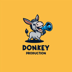 playful donkey holding loud speaker for film maker ,movie production logo design 
