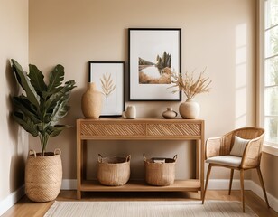 Fototapeta premium Modern Minimalist Living Room Interior with Natural Elements