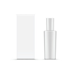 Blank Cosmetic Glass Jar with Silver Lid and Box Mockup. Vector