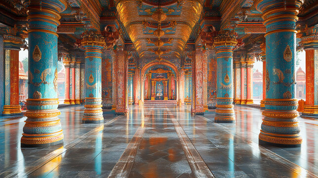 Vibrant colors adorn the ancient Sri Ranganathaswamy Temple in Srirangam, India, a majestic Hindu shrine surrounded