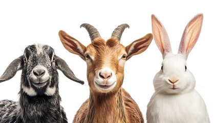 Obraz premium Goat goat and rabbit posing in a portrait together