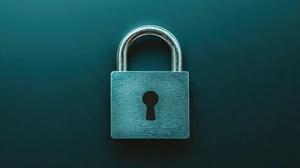 Law restriction compliance standards concept. A metallic padlock centered on a dark background, symbolizing security, privacy, and protection.