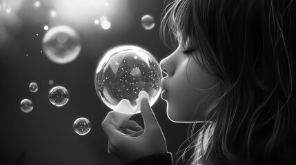 Naklejka premium 67.Girl blowing soap bubbles