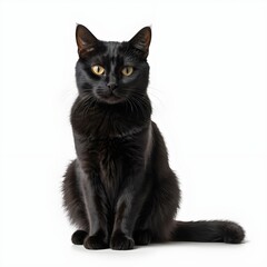 Obraz premium Black Cat Sitting on White Background