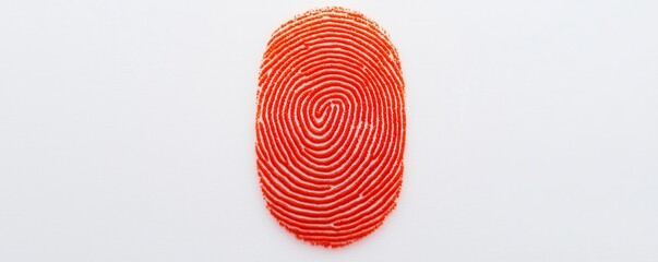 Law restriction compliance standards concept. A vibrant red fingerprint pattern on a white background, showcasing intricate spiral lines.