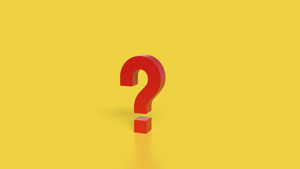 The RED Question mark on yellow Background 3d Rendering.