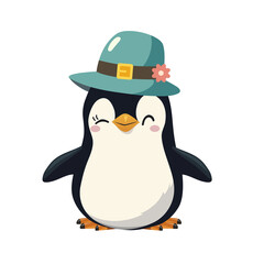 Cute penguin wearing hat.