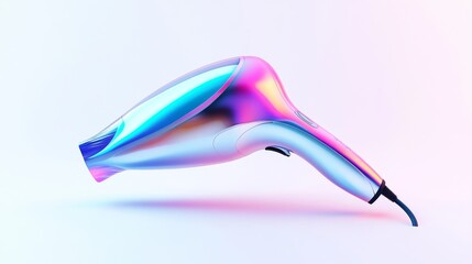 102.Profile shot of a lightweight hair dryer with an elegant, futuristic design, showcasing its smooth curves and vibrant color accents on a plain white backdrop.