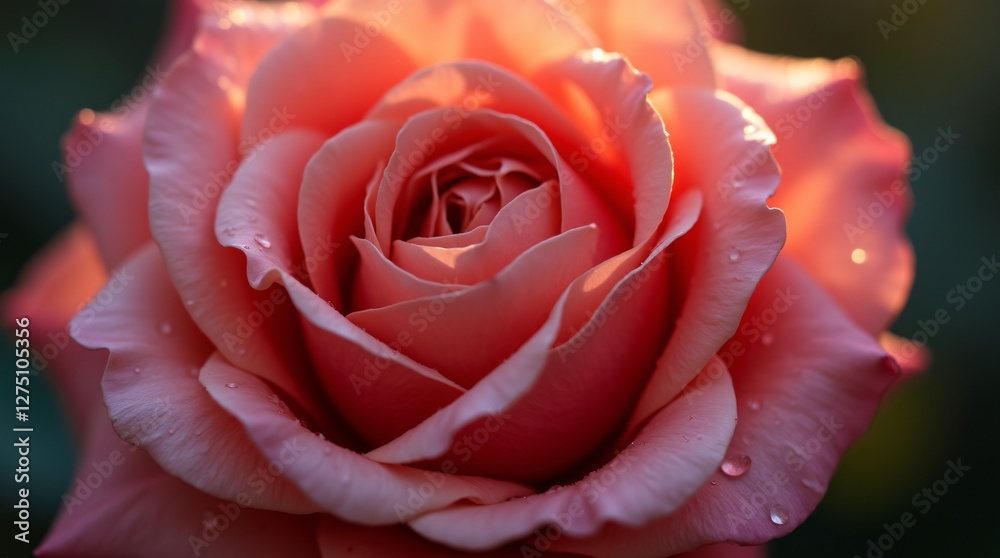 Wall mural Close-up of a rose with dew drops on the petals