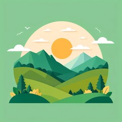 Peaceful Mountain Landscape Illustration