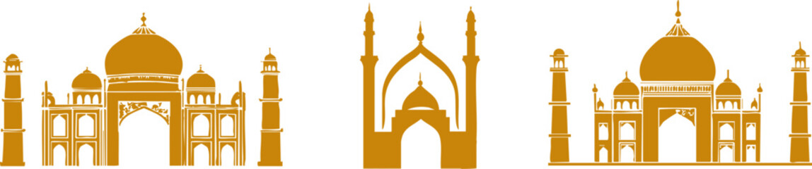 Golden Taj Mahal Silhouettes Indian Architectural Icons