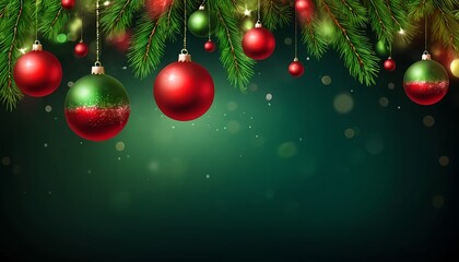 Naklejka premium Festive Christmas Ornaments Hanging on Pine Branches