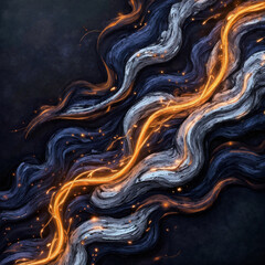 Abstract acrylic brushstrokes in silver and navy colors, artistic expression