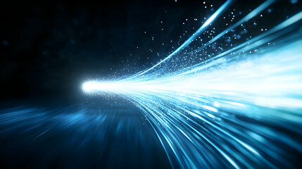 Fototapeta premium A dynamic burst of blue light streaking through darkness, representing speed, innovation, and the essence of technology.