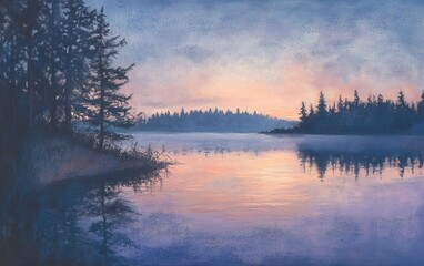 Fototapeta premium calm lake at dusk with soft pastel tones