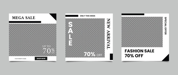 Editable social media square banner template. Fashion sale and discount promotion layout design. Vector illustration
