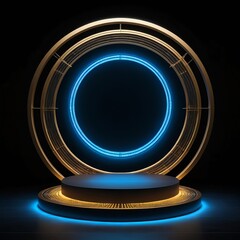 Futuristic Circular Platform with Neon Lights