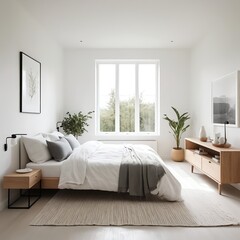 Fototapeta premium Minimalist Scandinavian Bedroom Interior Design