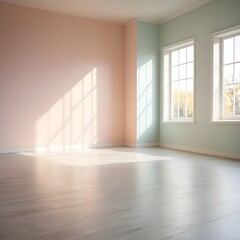 Obraz premium Empty Room with Pastel Walls and Sunlight