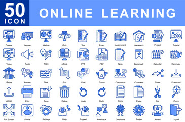icon collection Online Learning  simple Mixed Blue Icon Sheet